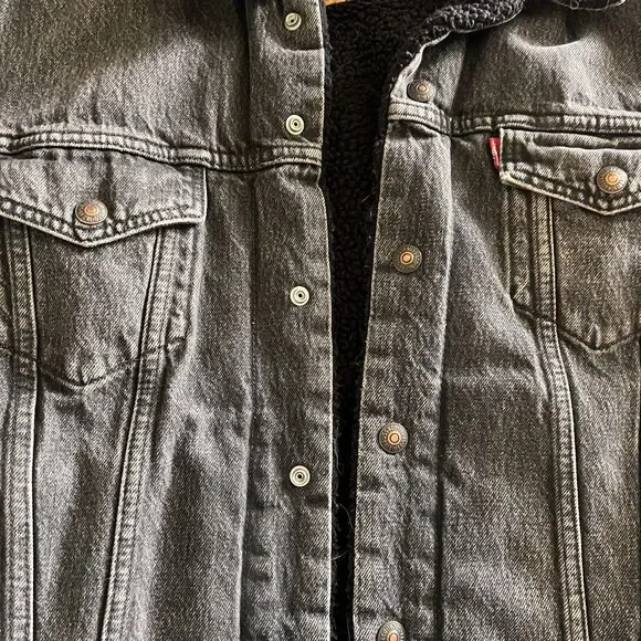 Levis relaxed fit‎ Trucker Sherpa Denim Jacket faded black Lined Small casual
